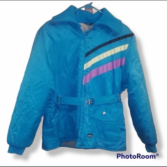 💙⛷❄️ Vintage 80s Edco Blue Winter Coat/Jacquet - Picture 1 of 7